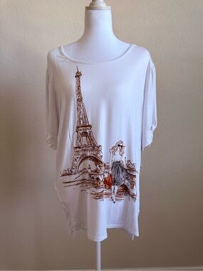 Colortree White Embellished Eiffel Tower Paris Tee Tunic Top Large NWT
